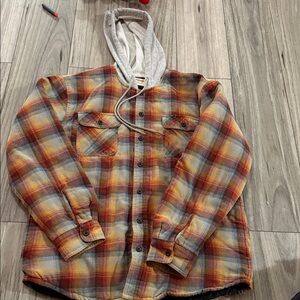Plaid Hooded Flannel Shirt size large men’s